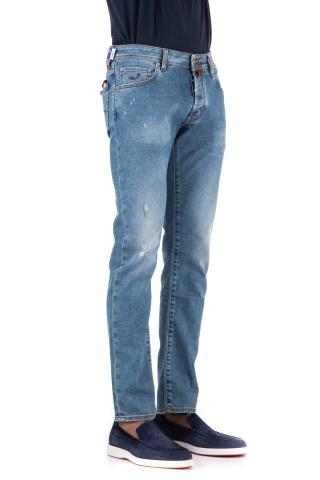 Jeans etichetta arancione in cotone-canapa con micro rotture nick fit