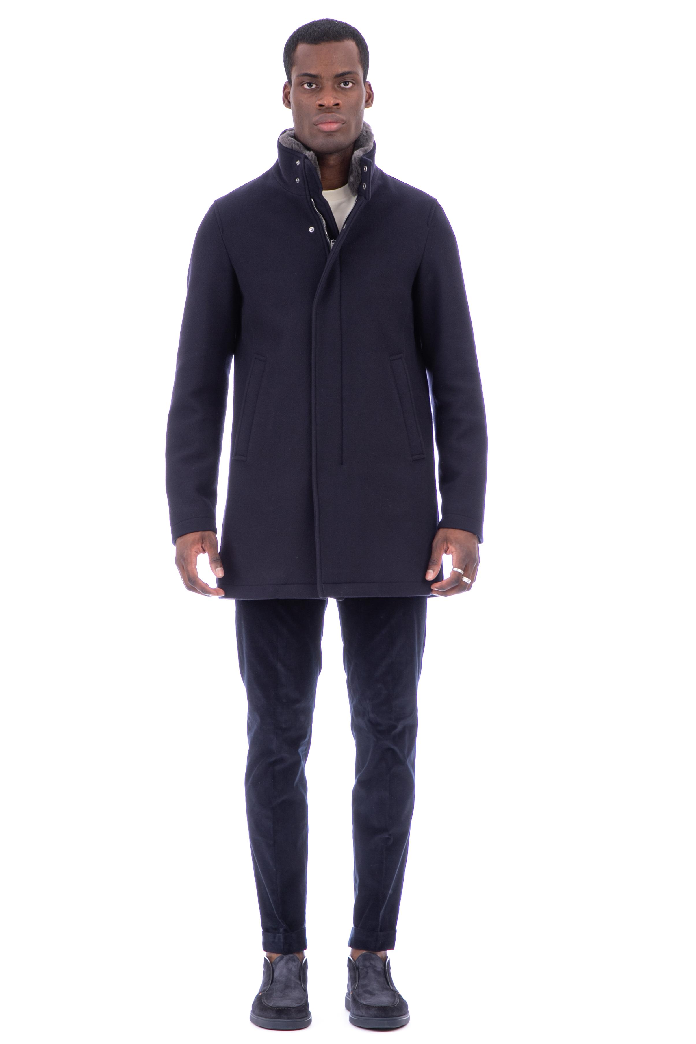 Herno Loro piana wool coat with detachable fur collar, giubbotti, Blue ...