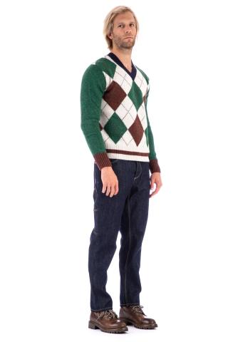 Argyle shetland wool v-neck sweater