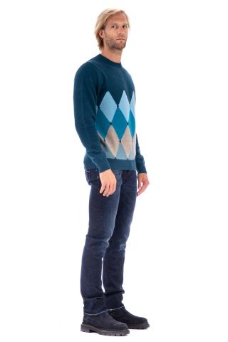 Pure cashmere argyle crewneck sweater