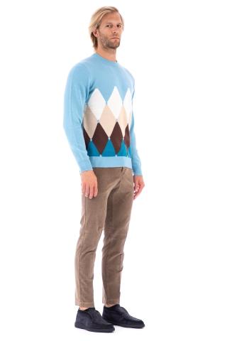 Pure cashmere argyle crewneck sweater