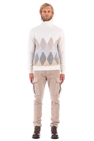 Pure cashmere argyle turtleneck sweater